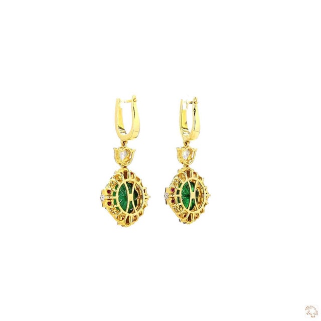 Early 21st Century 0.32 Carat Rose Cut Diamond Emerald Ruby Gold Earrings, Pair For Sale - Image 5 of 9