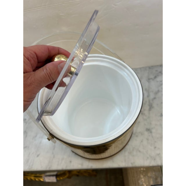 Georges Briard 1970s Brass Finish and Vinyl Ice Bucket Signed For Sale - Image 9 of 11