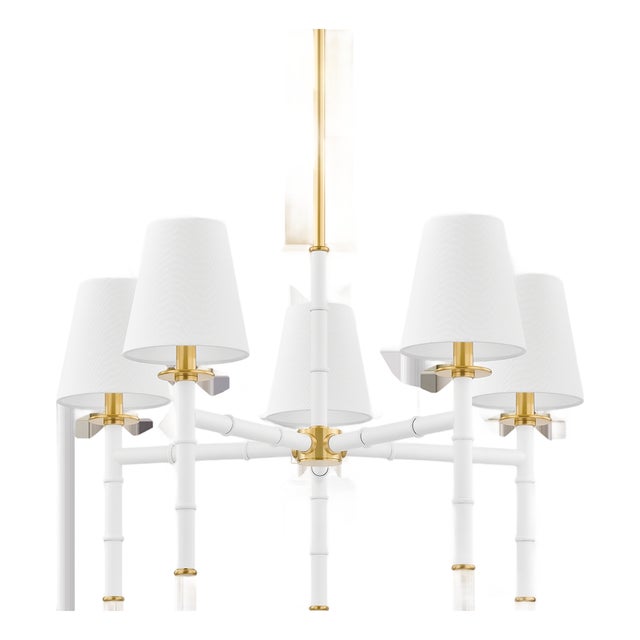 Mitzi Banyan 28 in. 5 Light Chandelier in Aged Brass and Soft White Finish For Sale