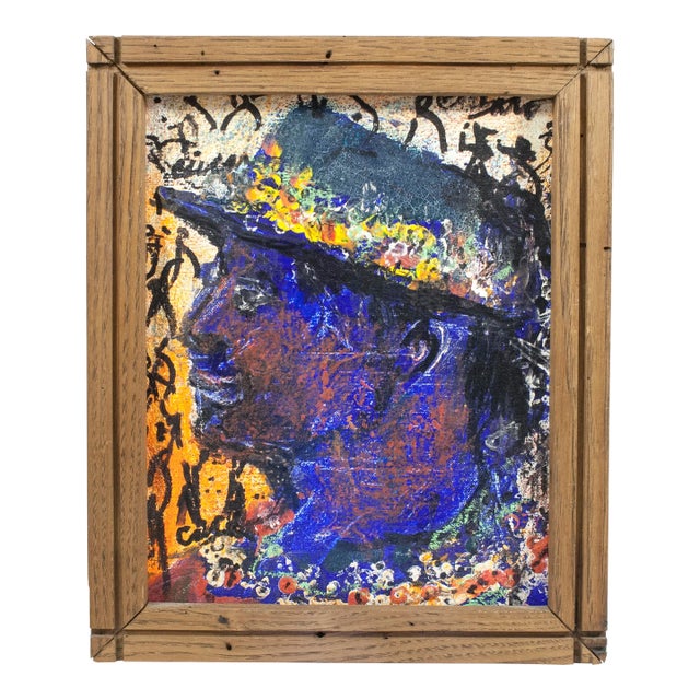 Pascal Cucaro Framed Portrait of Man With Hat Signed San Francisco For Sale