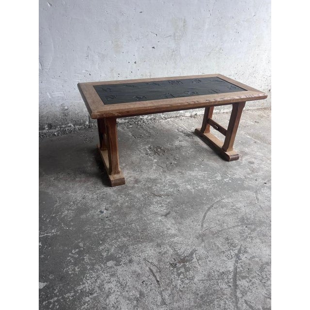 Brutalist Brutalist Oak and Slate Coffee Table with Zodiac Motifs For Sale - Image 3 of 10