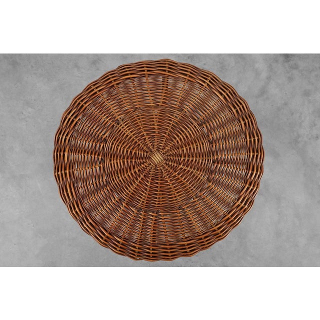 1960s Mid-Century Woven Rattan, Wicker and Iron Two-Tier Round Coffee Table, Italy, 1960s For Sale - Image 5 of 13