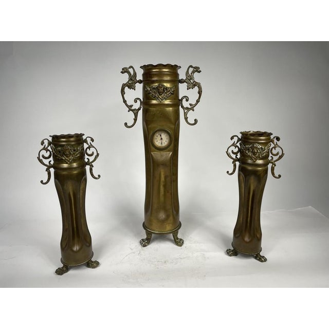 Brass Triptych with Clock, 1930s, Set of 3 For Sale - Image 17 of 17