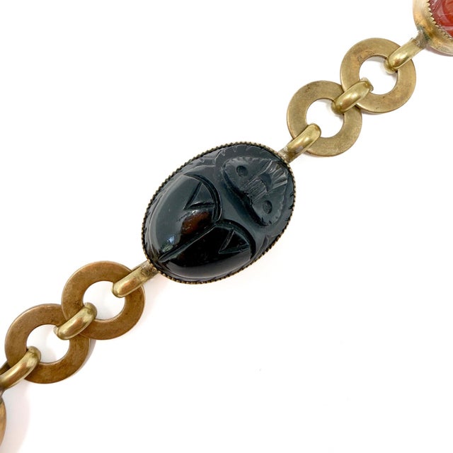 Metal Antique Egyptian Revival Glass Scarab Bracelet, 1920s For Sale - Image 7 of 11