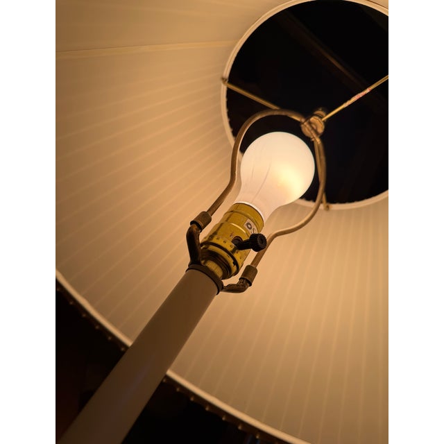 Brass Vintage Stiffel Brass Floor Lamp With Integrated Glass Drink Table Original Shade For Sale - Image 8 of 12