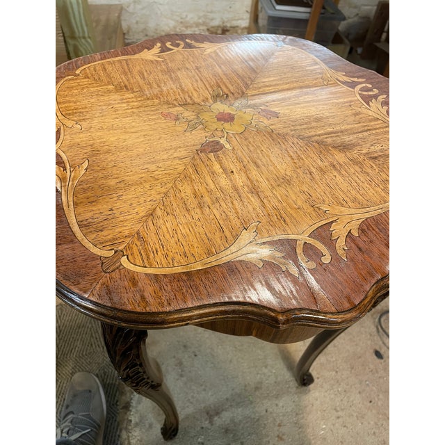 Early 20th Century Floral Inlaid Table With Carved Legs For Sale - Image 9 of 11