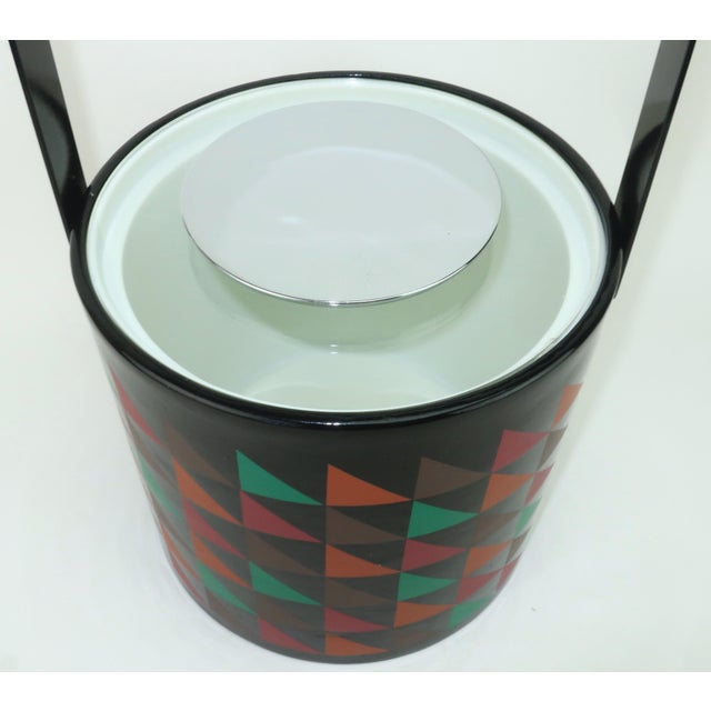 Metal Georges Briard Memphis Style Postmodern Black Geometric Print Ice Bucket, 1980's For Sale - Image 7 of 13