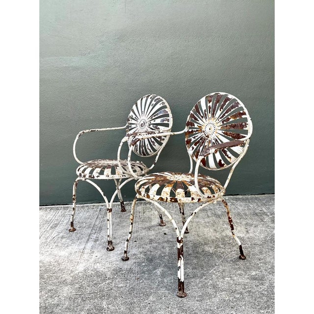Vintage Francois Carre Sunburst Metal Garden Chairs - A Pair For Sale - Image 9 of 12