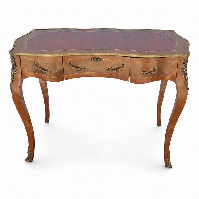 Absolutely gorgeous, Stunning, elegant vintage French-style writing desk with a shapely serpentine front, gracefully...