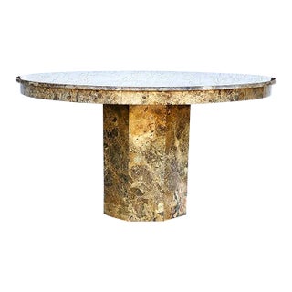 Marble Dining Table Faux Emperado Italian 1970s 55" For Sale