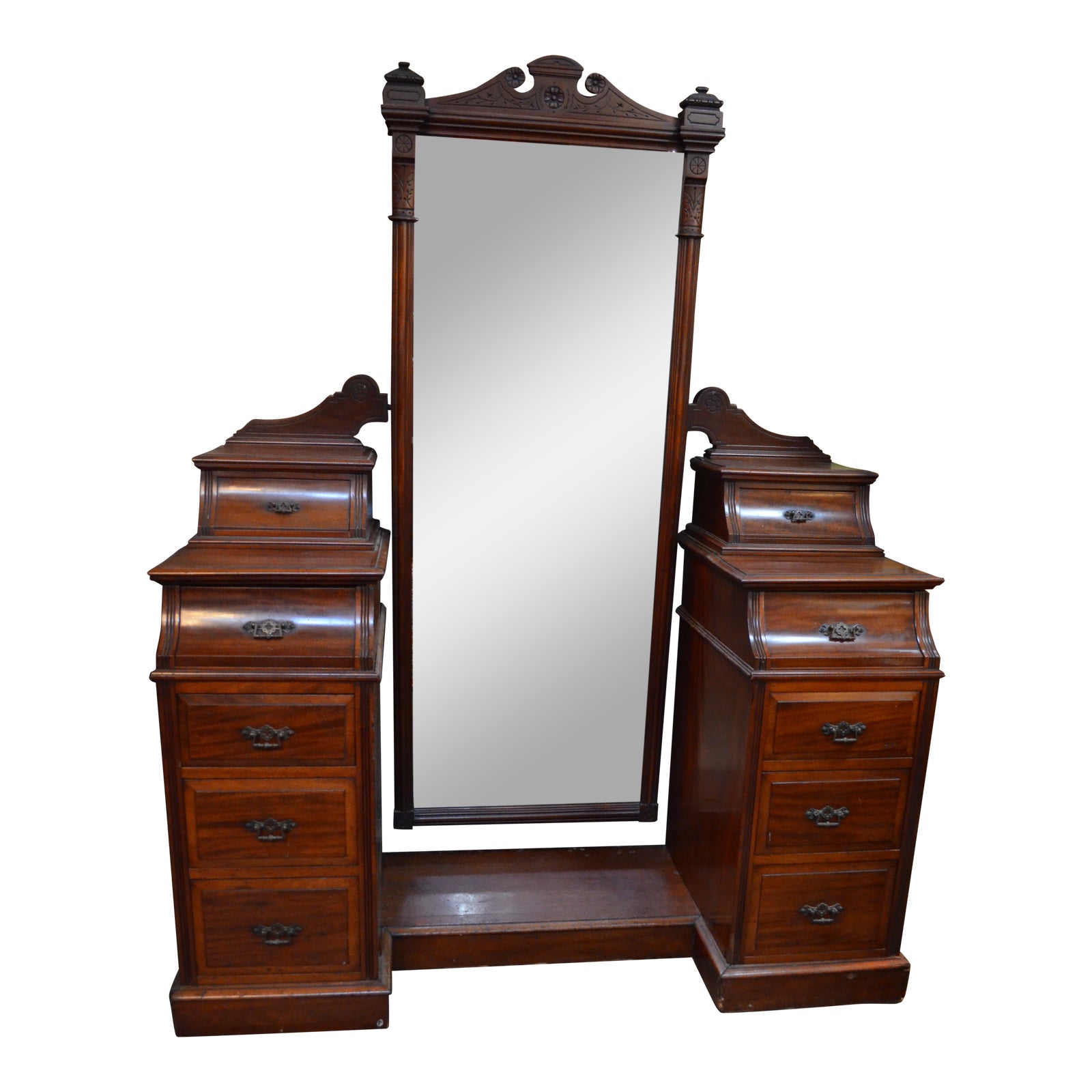Victorian Vanity Dresser With Full Length Dressing Mirror and Drawers