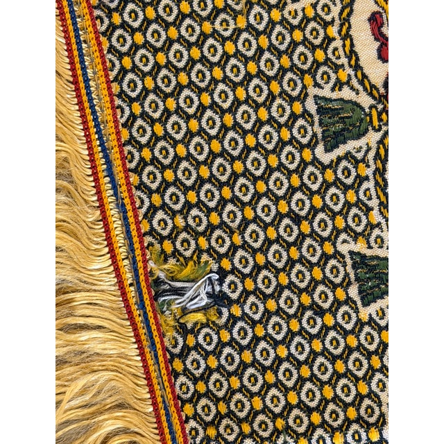 Traditional Persian-Style Pictorial Woven Tapestry With Royal Court Scene & Gold Fringe For Sale - Image 3 of 15