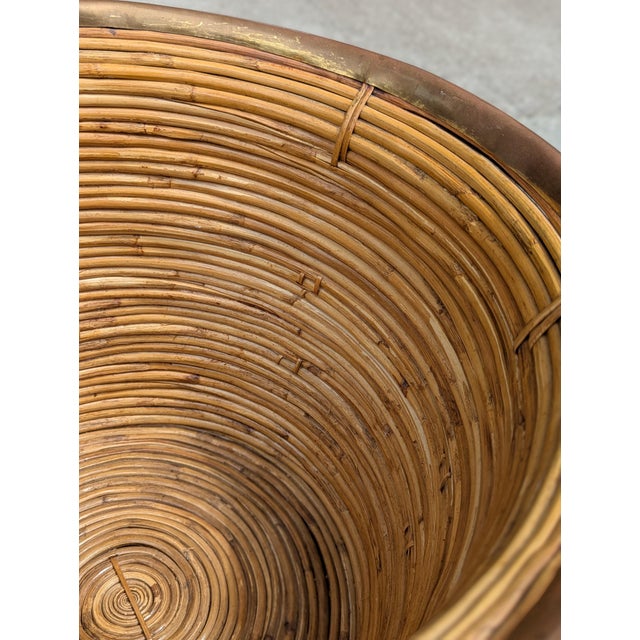 Mid-Century Modern Rattan & Brass Floor Vessel For Sale - Image 3 of 5