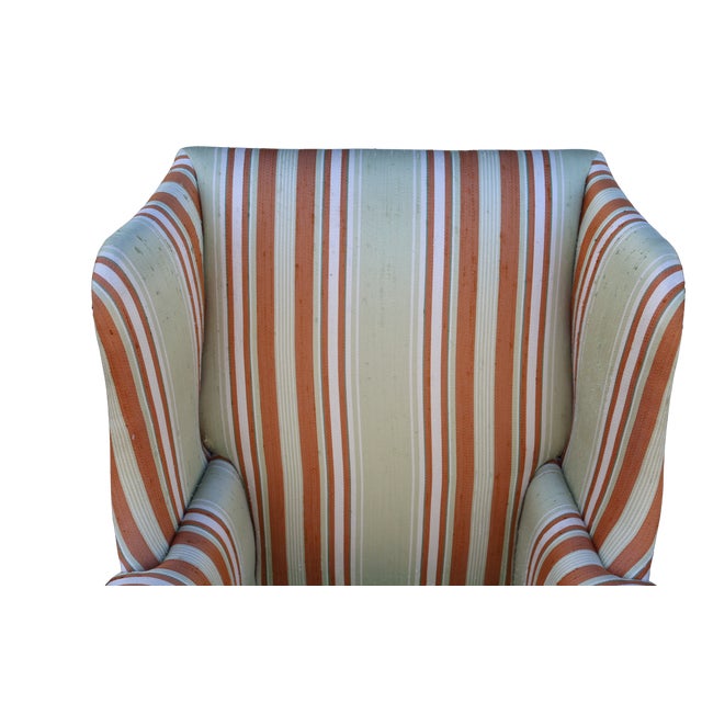 Celadon Vintage Baker Furniture Celadon & Rust Striped Wingback Chairs With Nailhead Trim — Pair For Sale - Image 8 of 18