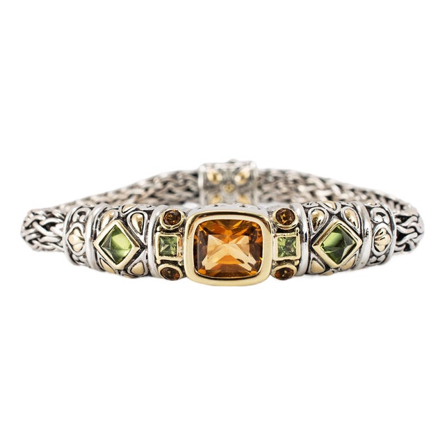 John Hardy Jaisalmer 18k Yellow Gold 925 Silver Citrine Peridot Link Bracelet For Sale