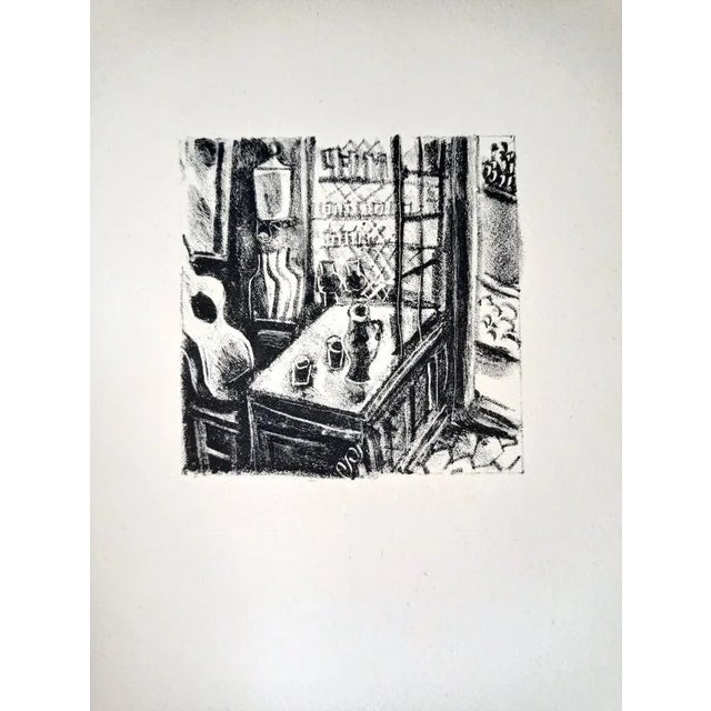 Jean Gabriel Daragnès, Interior with Guitar, 1946, Original Lithograph For Sale - Image 3 of 3