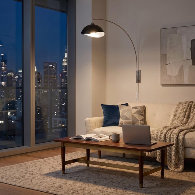 2020s Luna Bella Wall Arc Lamp - Matte Black/Silver Shade, Satin Nickel, Dimmable For Sale - Image 5 of 6