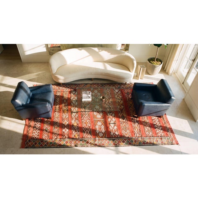 1940s Red Stripe Mid Century Moroccan Rabat Flat-Weave Carpet 5' X 10'3" Flatweave Wool Rug For Sale - Image 18 of 18