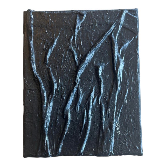 Textural Black Relief Abstract Wall Panel by Nancy Smith For Sale