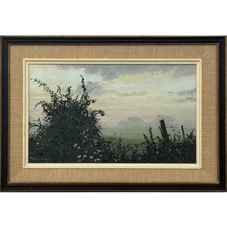 Hedgerow & Fields with Wild Flowers in an Overcast English Countryside Landscape 1985 For Sale