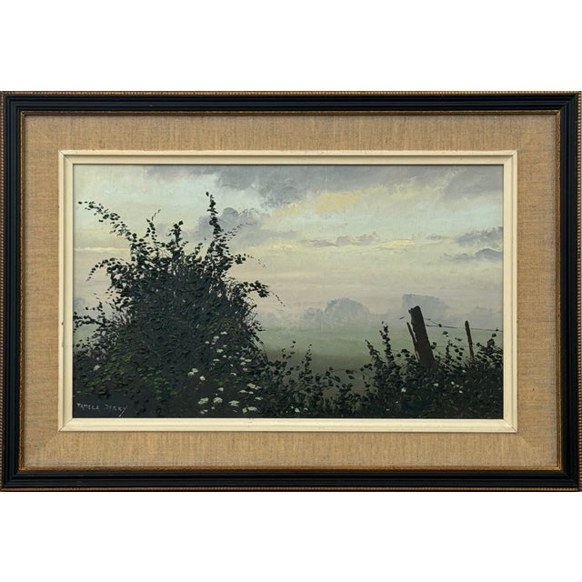 Hedgerow & Fields with Wild Flowers in an Overcast English Countryside Landscape 1985 For Sale