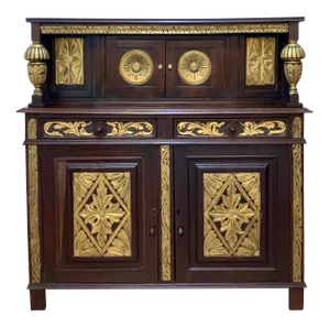 Charles I Carved Ebonized and Gilt Wood English Court Cupboard