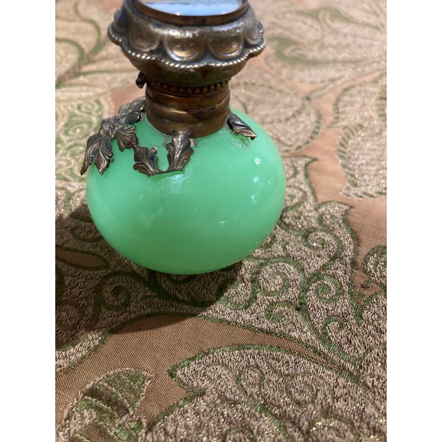 Mid 19th Century French Uranium Opaline Scent Bottle, Hand-Painted Pont Neuf & Louvre Miniature, Gilt Mounts, Napoleon Iii, 3in For Sale - Image 10 of 14