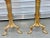 Solid heavy textured brass candle stands with beaded border and leaf detail. Tripod Art Deco legs. One stand is missing...