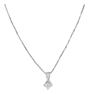 0.19ct Diamond Solitaire Pendant Necklace 18k White Gold 18" Box Chain
