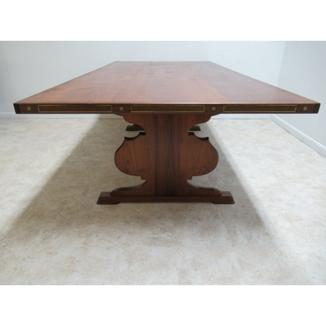Vintage Teak Mid Century Dining Room Conference Table Custom Brass Inlay For Sale - Image 9 of 13