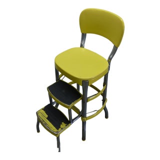 Vintage Mid Century Cosco Yellow Folding Step Stool For Sale