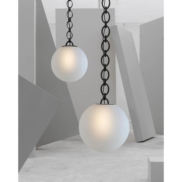 Metal Cobalt Blue Glass Globe Brass Big Chain Empoli Pendant by Magic Circus Editions For Sale - Image 7 of 15