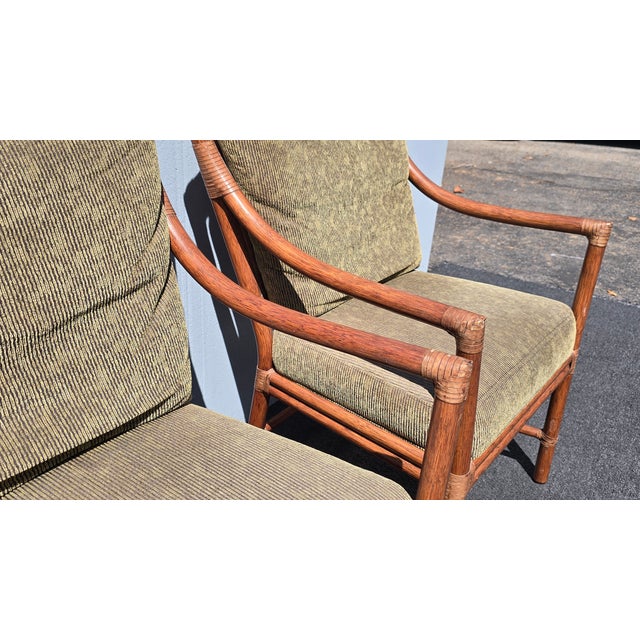 Pair of Vintage McGuire Orlando Diaz-Azcuy Bamboo Rattan Chairs W Leather Straps For Sale - Image 10 of 18