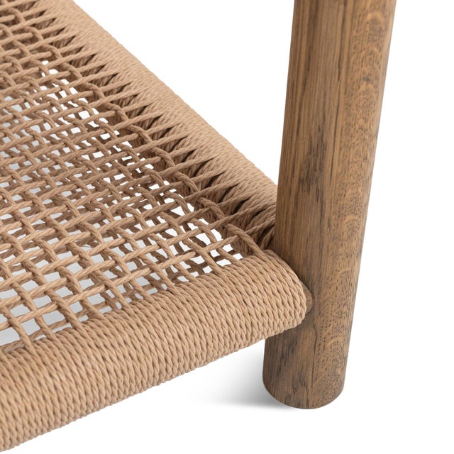 2020s Contemporary Coastal Woven Shelf Oak Side Table For Sale - Image 5 of 6