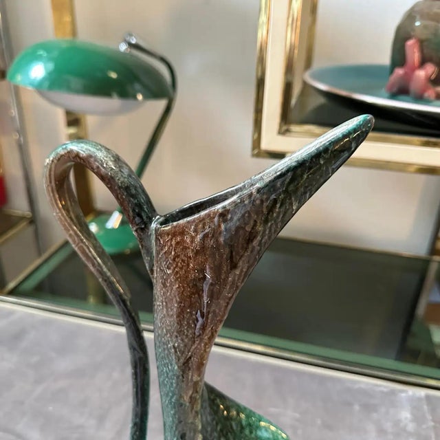 1950s Mid-Century Modern Green Ceramic Italian Unique Piece Jug Vase For Sale - Image 6 of 12