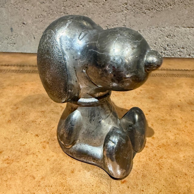 Vintage Silver-Plated Snoopy Peanuts Money Box Can Bank Leonard For Sale - Image 9 of 10