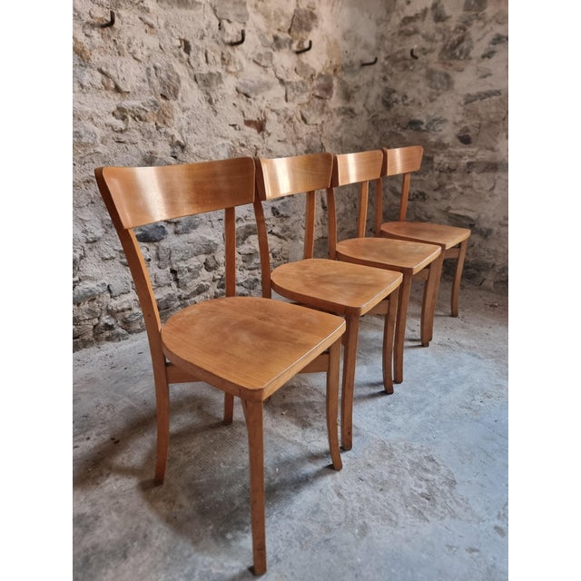 Mid-Century Modern Mid-Century French Bistro Chairs in Beech and Plywood, 1960s, Set of 4 For Sale - Image 3 of 18