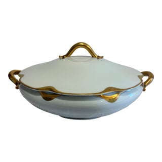 Antique Haviland & Co. Limoges Covered Vegetable Tureen, Gold Handles, France For Sale
