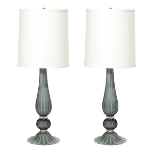 Pair of Modernist Murano Glass Table Lamps in Flint Gray W/24k Gold Flecks