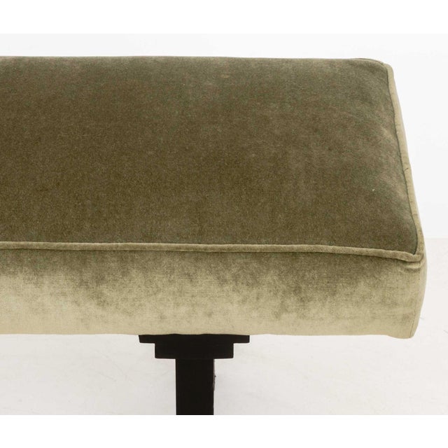 Chinese Style Sage Velvet Upholstered Bench For Sale - Image 4 of 7