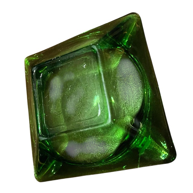 Mid-Century Modern Circa 60’s Square Green Glass Ashtray Catchall For Sale - Image 3 of 6