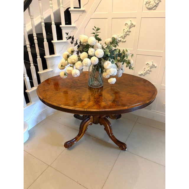 Mid 19th Century Antique Victorian Oval Burr Walnut Centre Dining Table with Tilt Top, 1860s For Sale - Image 5 of 13