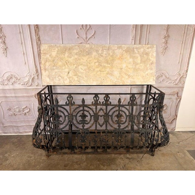 Black Antique French Console Table, Wrought Iron & Marble, Circa 1880 For Sale - Image 8 of 18