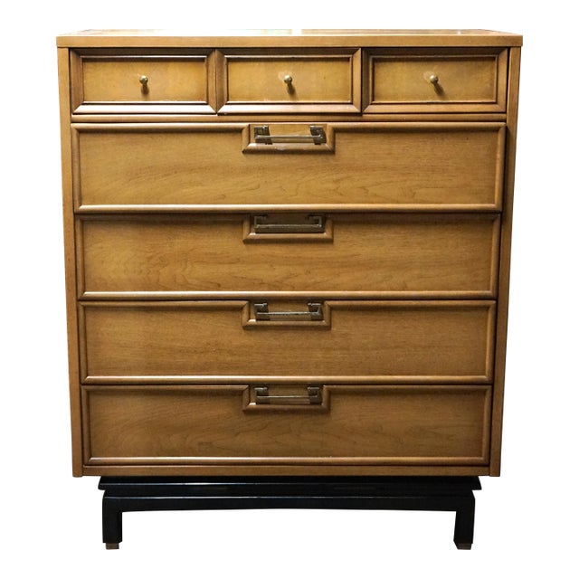 1960s American of Martinsville Mid-Century Highboy Dresser With Chinoiserie Style For Sale