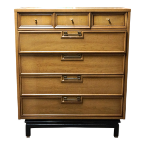 1960s American of Martinsville Mid-Century Highboy Dresser With Chinoiserie Style