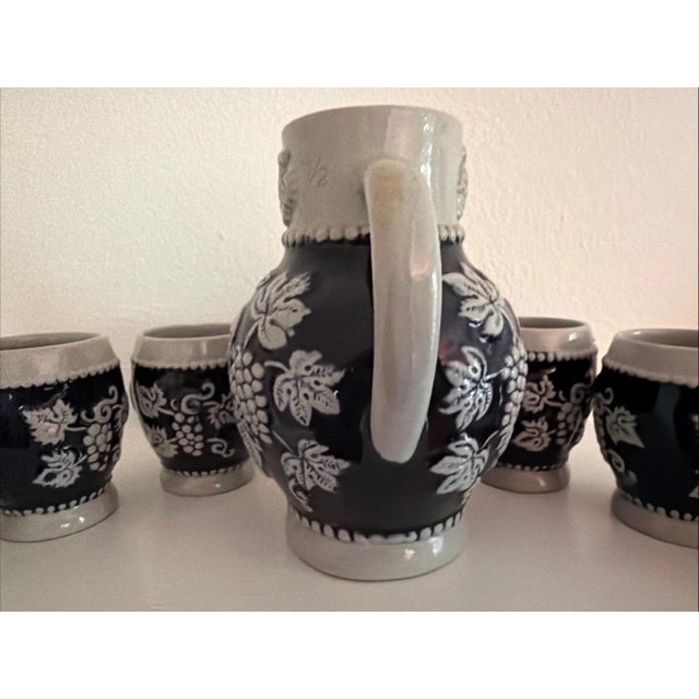 1960s Vintage German Stoneware Wine Set With Pitcher & 6 Cups For Sale - Image 5 of 7