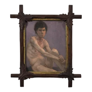 Vintage Expressionist Male Nude Study in Antique Frame, Oil on Canvas Paper