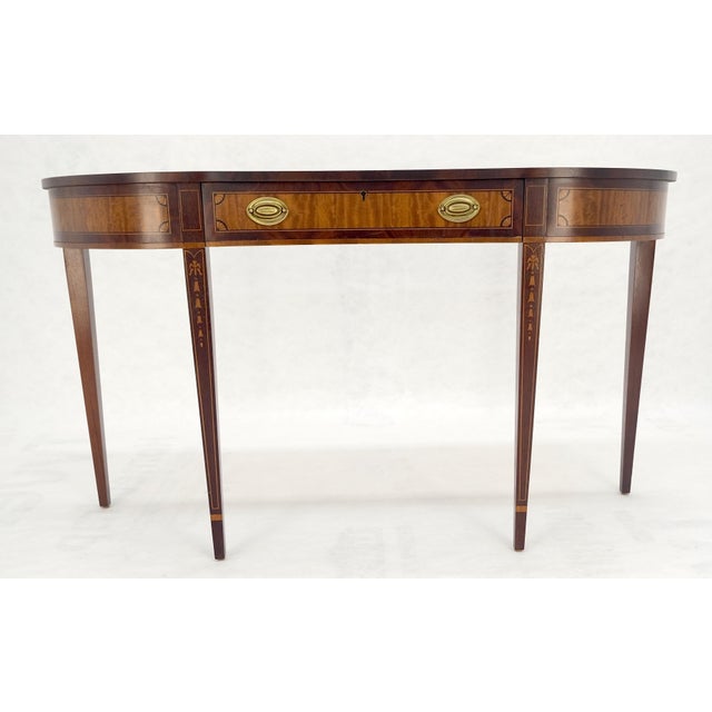 Satinwood Very Fine Inlayed Serpentine Front One Drawer Console Sofa Table MINT! For Sale - Image 9 of 16