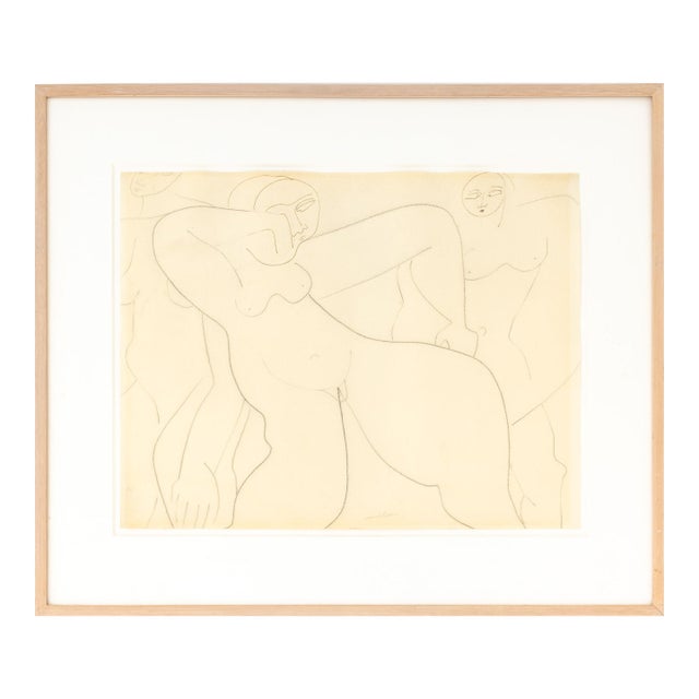 Louise Nevelson Female Nude Figures Pencil and Ink For Sale