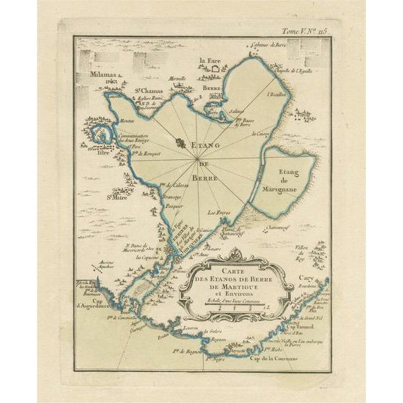 Antique French Map of the Region of Berre-Létang, 1764 For Sale